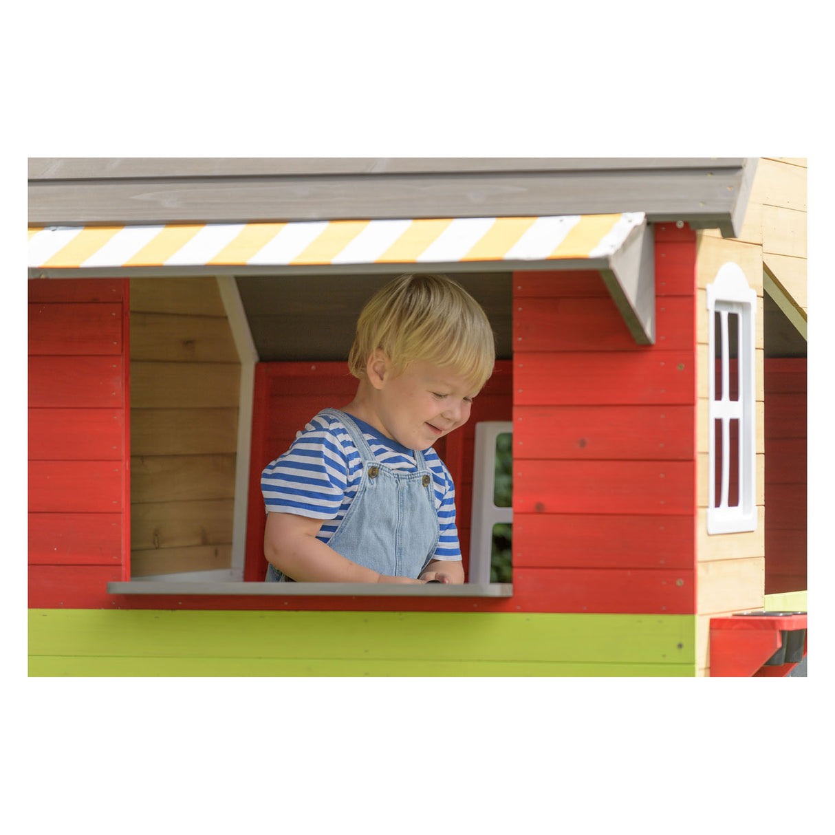Swinging wooden playhouse fairytale