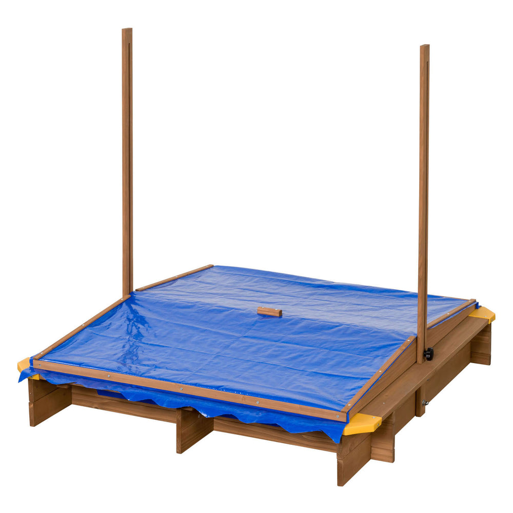 Swingking wooden sandbox with water basins and cover