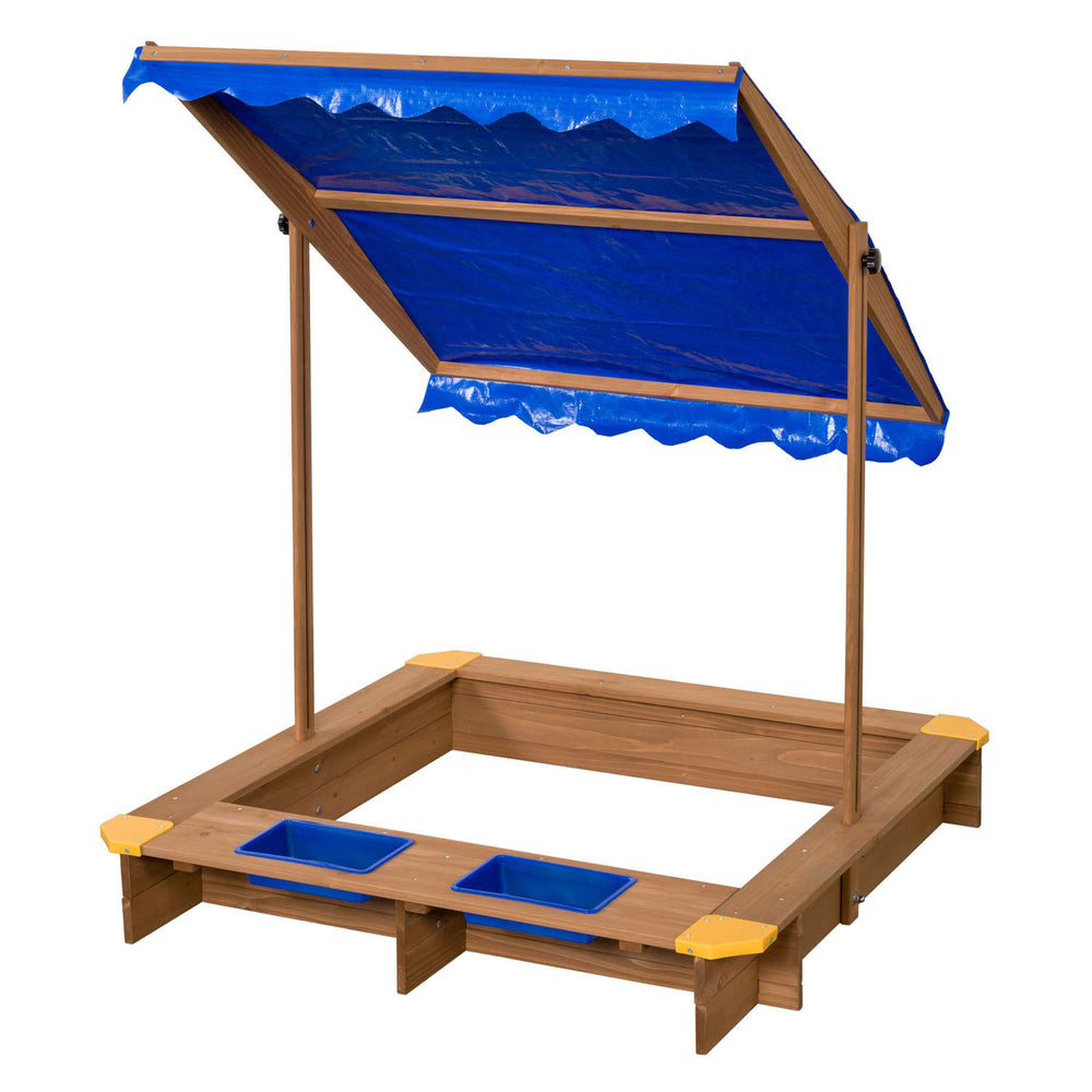 Swingking wooden sandbox with water basins and cover