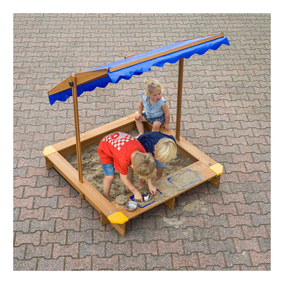Swingking wooden sandbox with water basins and cover