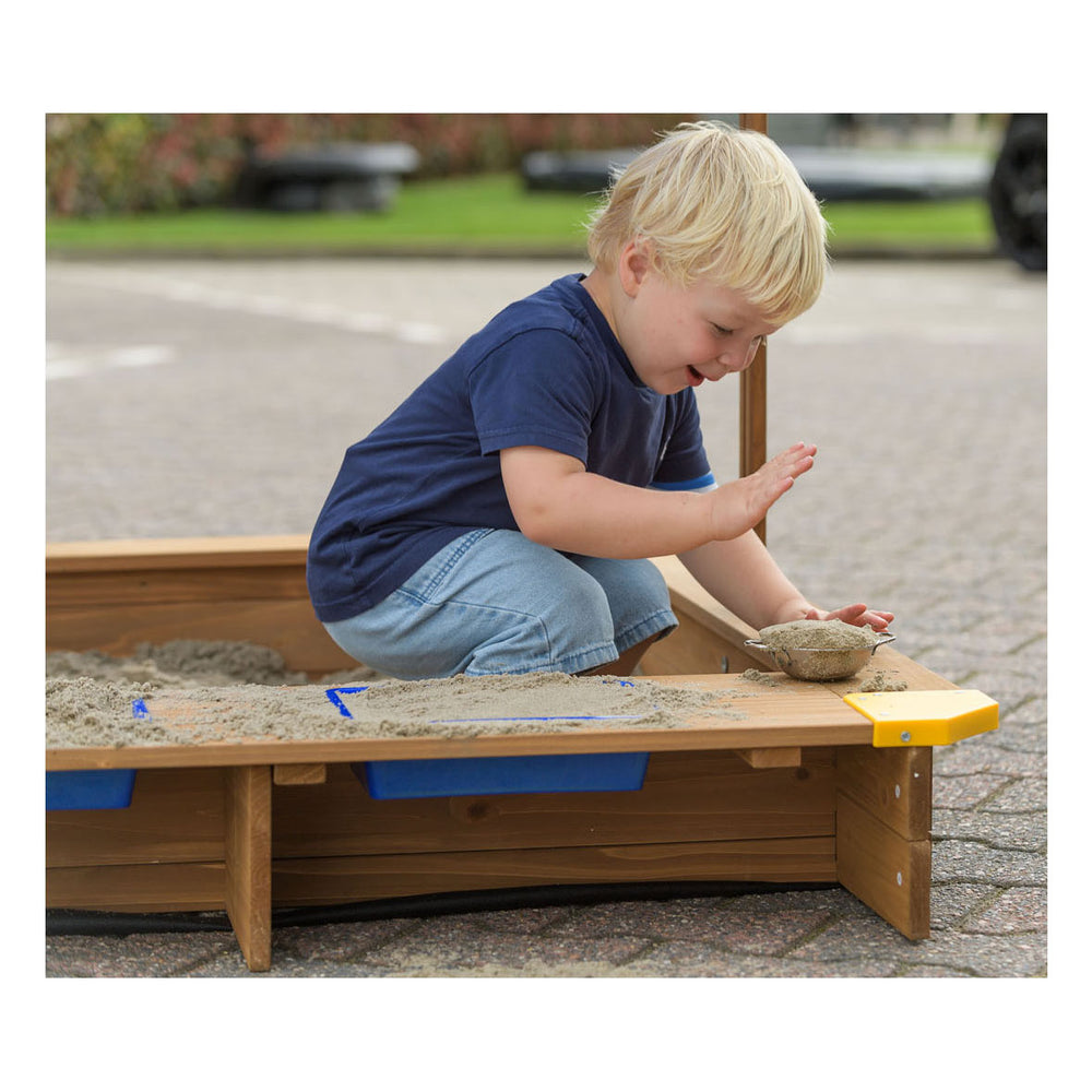 Swingking wooden sandbox with water basins and cover