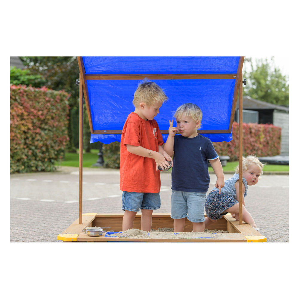 Swingking wooden sandbox with water basins and cover