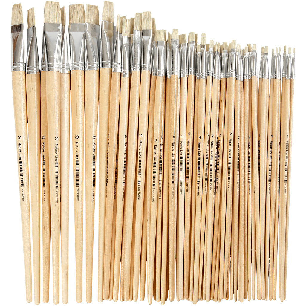 Creativ company nature line brushes, size 1+2+4+8+14+20, l: 27.5-33 cm, w: 5-19 mm, flat, 64 pieces 1 box