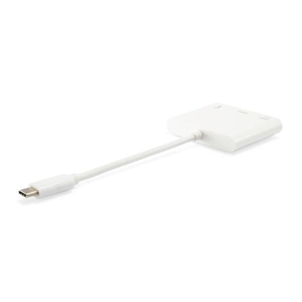 Équipez 133461 USB Type C à HDMI Femelle USB A adaptateur PD féminin, 4K, Pastique, 15 cm, blanc