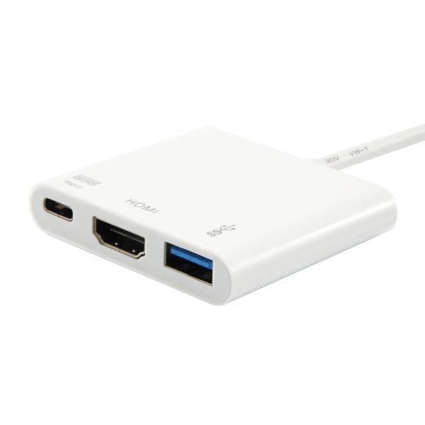 Équipez 133461 USB Type C à HDMI Femelle USB A adaptateur PD féminin, 4K, Pastique, 15 cm, blanc