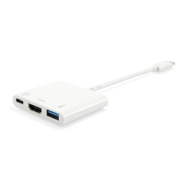 Équipez 133461 USB Type C à HDMI Femelle USB A adaptateur PD féminin, 4K, Pastique, 15 cm, blanc