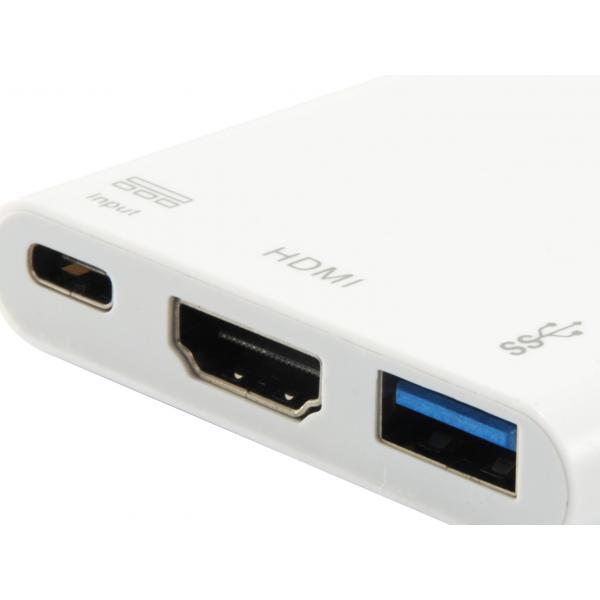 Équipez 133461 USB Type C à HDMI Femelle USB A adaptateur PD féminin, 4K, Pastique, 15 cm, blanc