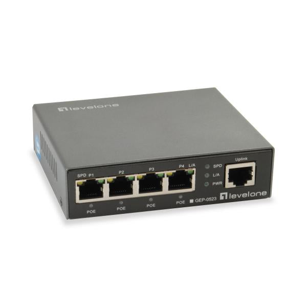 Levelone gep-0523 switch gigabit poe a 5 porte, ieee 802.3af at, 4x poe, 60w, 10 100 1000Mbps
