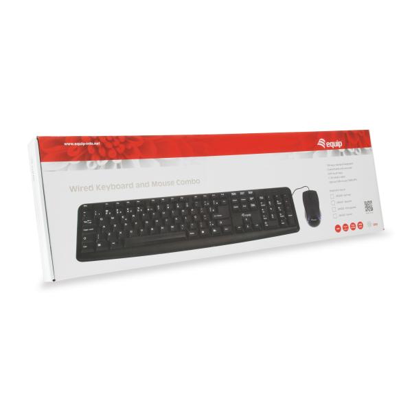 EQUIPACIÓN Combo de teclado y mouse con cable de 245200 Diseño de Alemania, USB, Qwertz, 105 teclas, 1000 DPI, negro