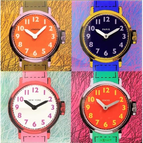Reloj Nexttime 8158 zonas horarias, 43x43,4 cm, pared, multicolor