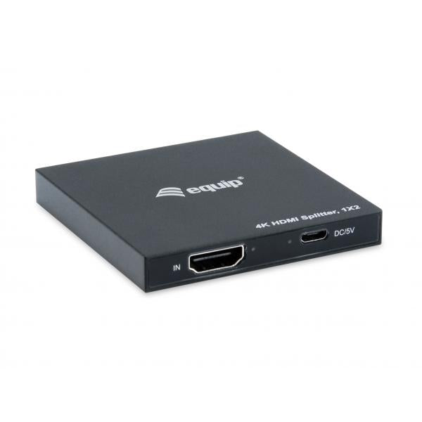 Equip 332715 ултра тънък 2-портов HDMI сплитер, 3840 x 2160p, 4k ultra HD, захранване от USB, черен