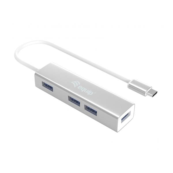 Equipaggia 128958 hub USB-C a 4 porte USB 3.0, USB 3.2 gen 1 tipo-c, tipo-a, 5000 mbit s, argento