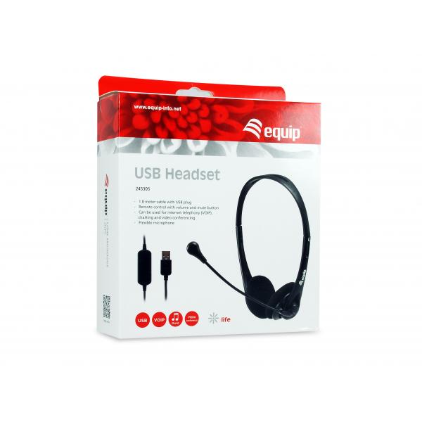 Udstyr 245305 USB headset, headset, pandebånd, kontor callcenter, sort, binaural, in-line kontrol u
