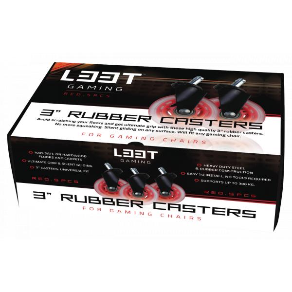 L33t gaming 160530 3inch rubber casters, red, 5pcs