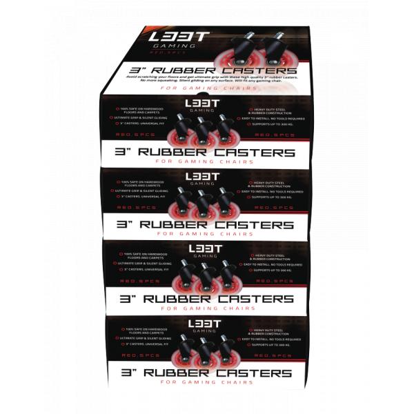 L33t gaming 160530 3inch rubber casters, red, 5pcs