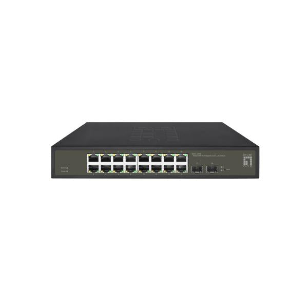 Levelone ges-2118 hilbert commutateur l2 géré smart lite 18 ports, 16x rj45 gigabit, 2x sfp, 1000 mbps