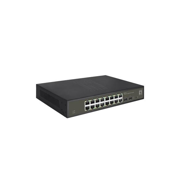 Levelone ges-2118 hilbert commutateur l2 géré smart lite 18 ports, 16x rj45 gigabit, 2x sfp, 1000 mbps