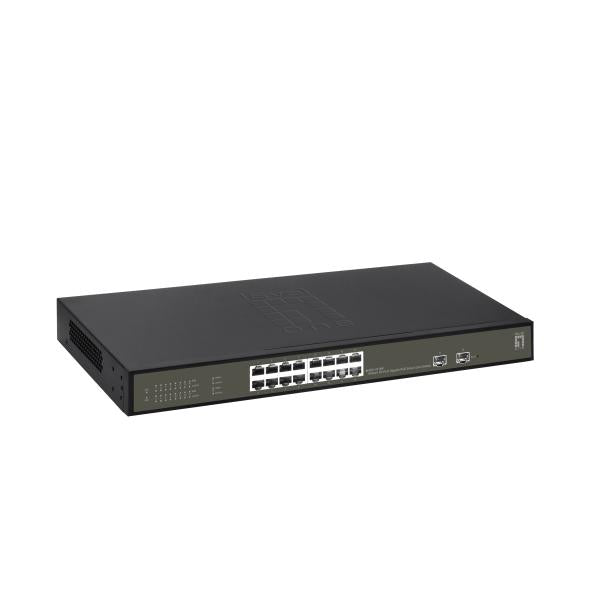 Levelone ges-2118p hilbert switch l2 gestito smart lite gigabit poe a 18 porte, 16x poe, 230 w, 2x sfp