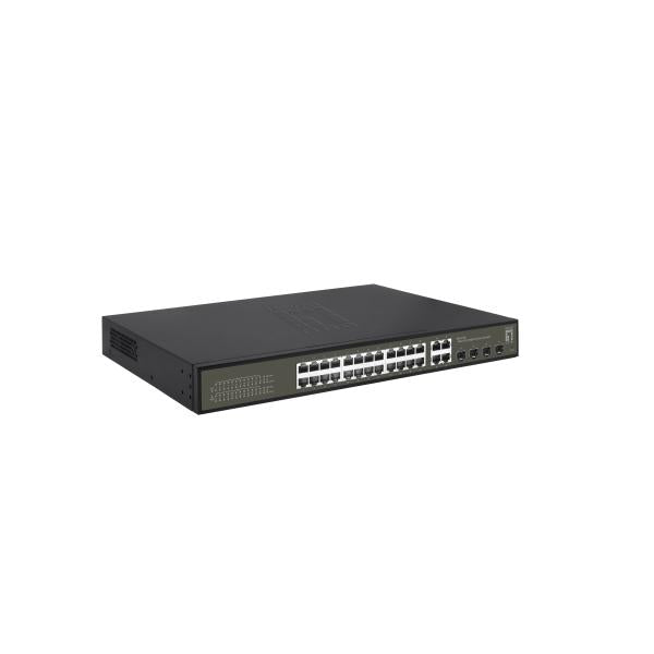 Levelone ges-2128p hilbert commutateur géré intelligent lite gigabit poe 28 ports, 24x poe, 380w, 4x sfp rj45