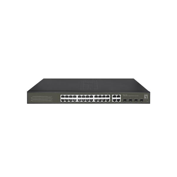 Levelone ges-2128p hilbert commutateur géré intelligent lite gigabit poe 28 ports, 24x poe, 380w, 4x sfp rj45