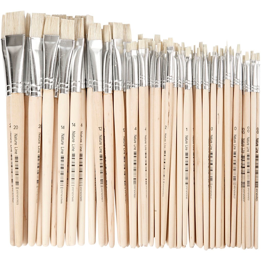 Creativ company nature line kwasten, afm 00+0+1+2+4+12+14+20, l: 18-22 cm, b: 3-20 mm, plat, 68 stuk 1 doos