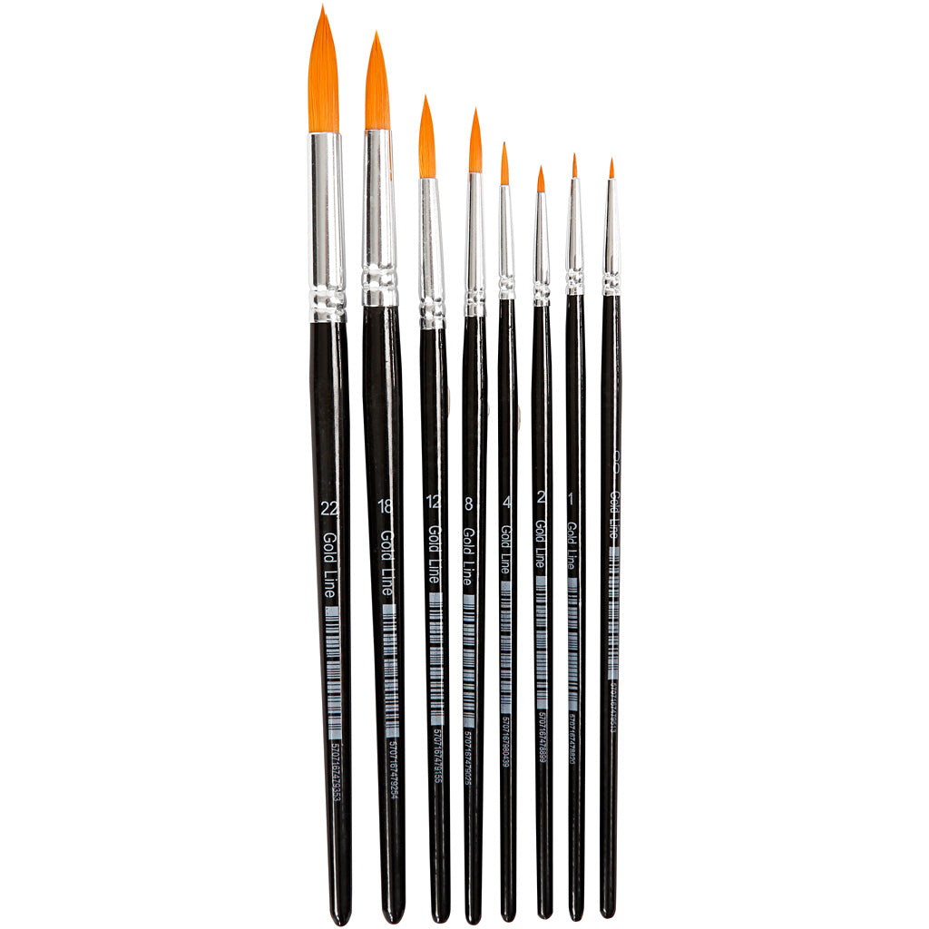 Creativ company gold line penselen, afm 0+1+2+4+8+12+18+22, l: 16,5-21 cm, b: 1-8 mm, rond, 8 stuk 1 doos