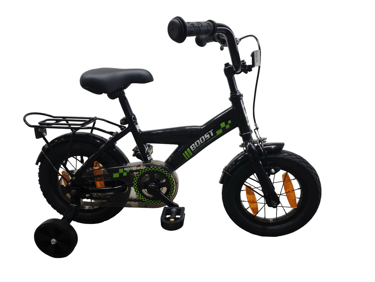 Bicicletta per bambini Bikefun Boost 12 pollici - con ruote da allenamento e mozzo del freno - nera