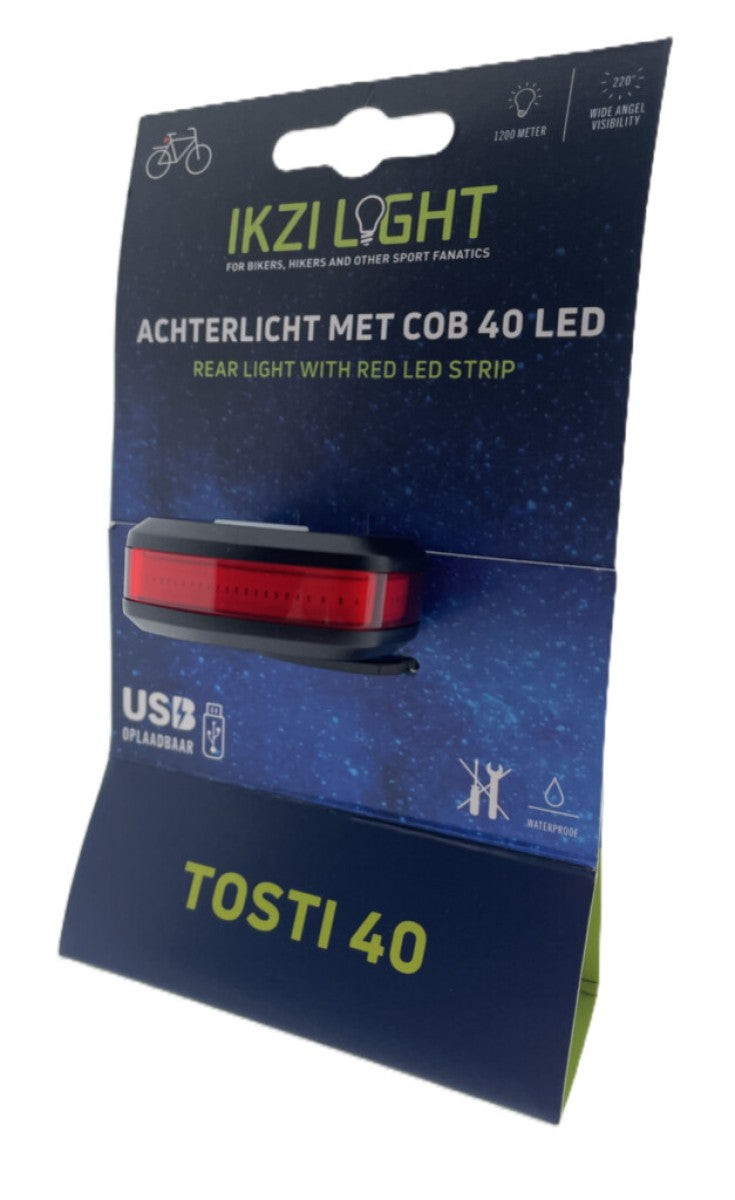 Ikzilight achterlicht tosti 40 cob led, usb-oplaadbaar