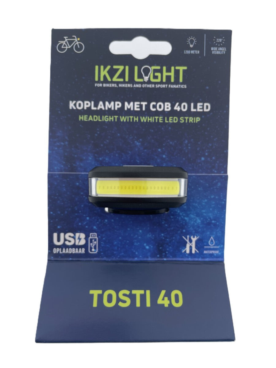Koplamp ikzilight tosti 40 cob led, usb-oplaadbaar