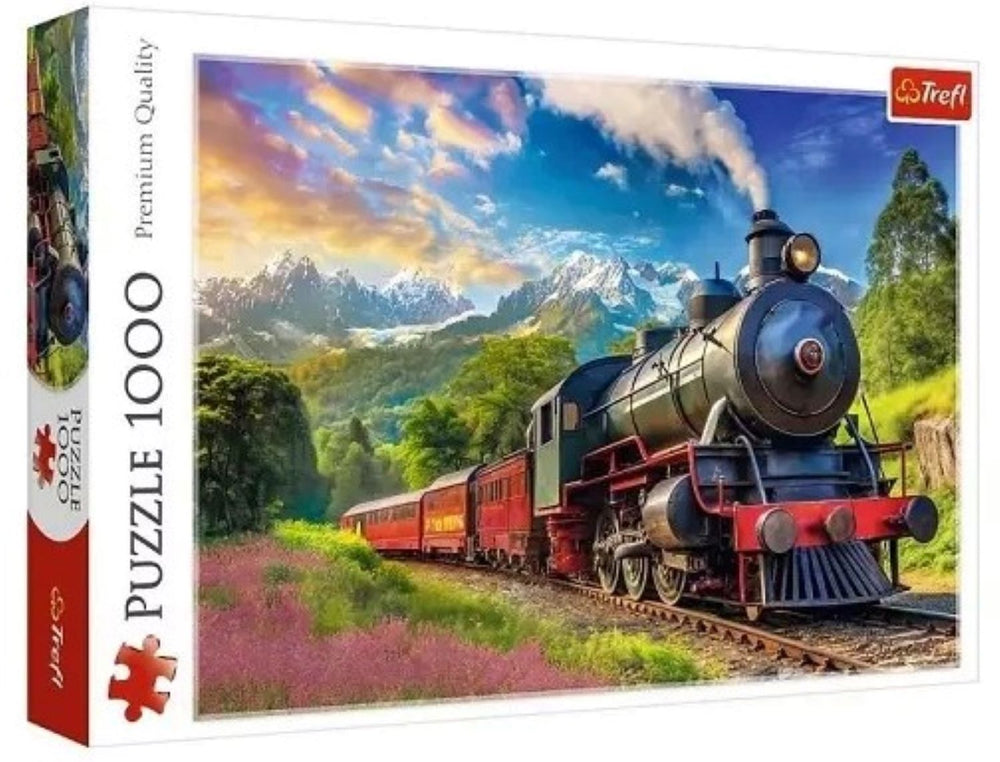 Intro puzzle of a steam train in the mountains 1000 pieces