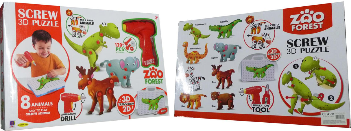 Schmidt 3d schroefpuzzel met 8 wilde dieren