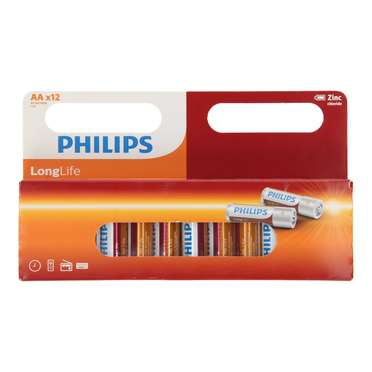 Philips longlife battery zinc aa r6, 12 pcs.