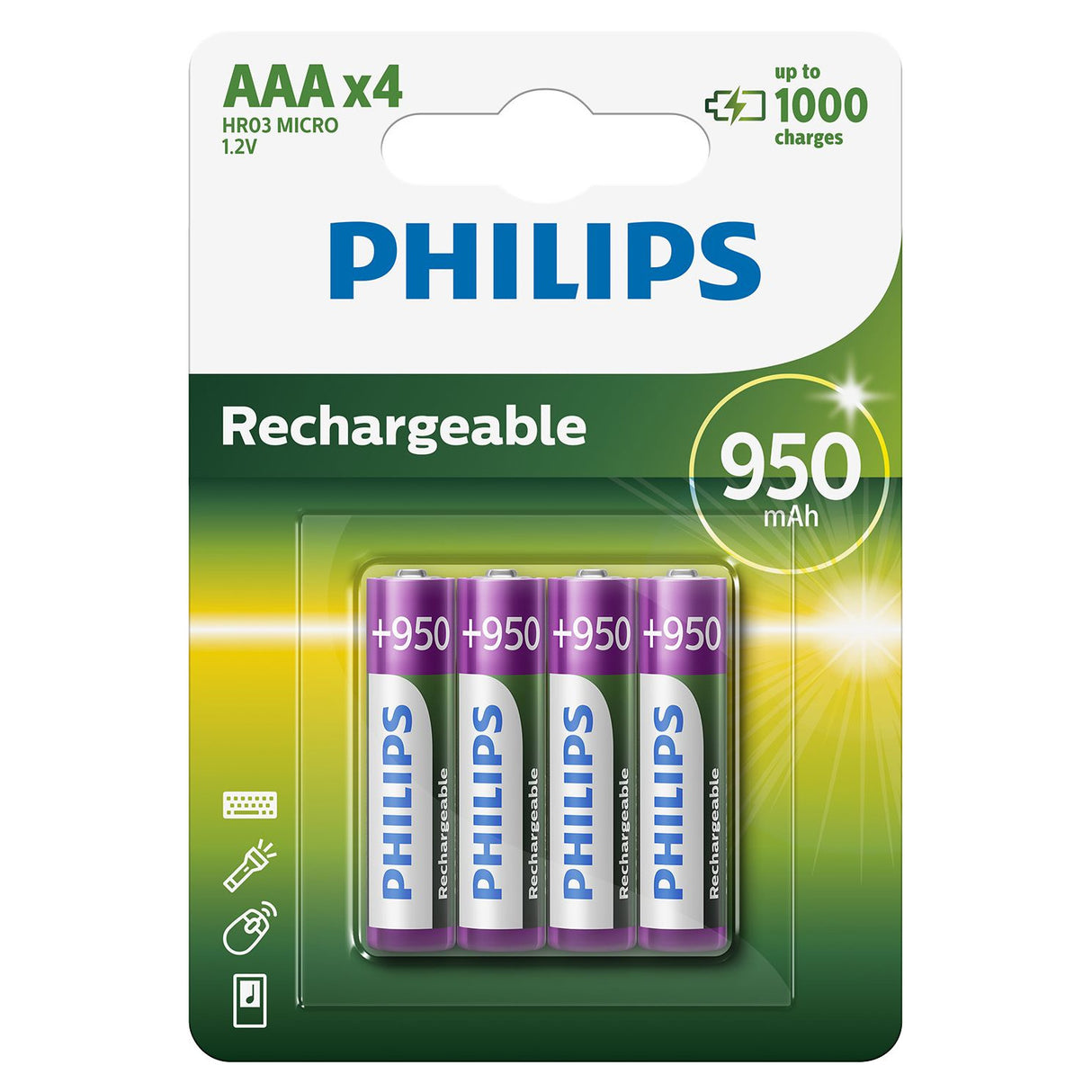Battery Sales Europe Rechargeable Batteries NimH AAA HR03 950mah, 4st.