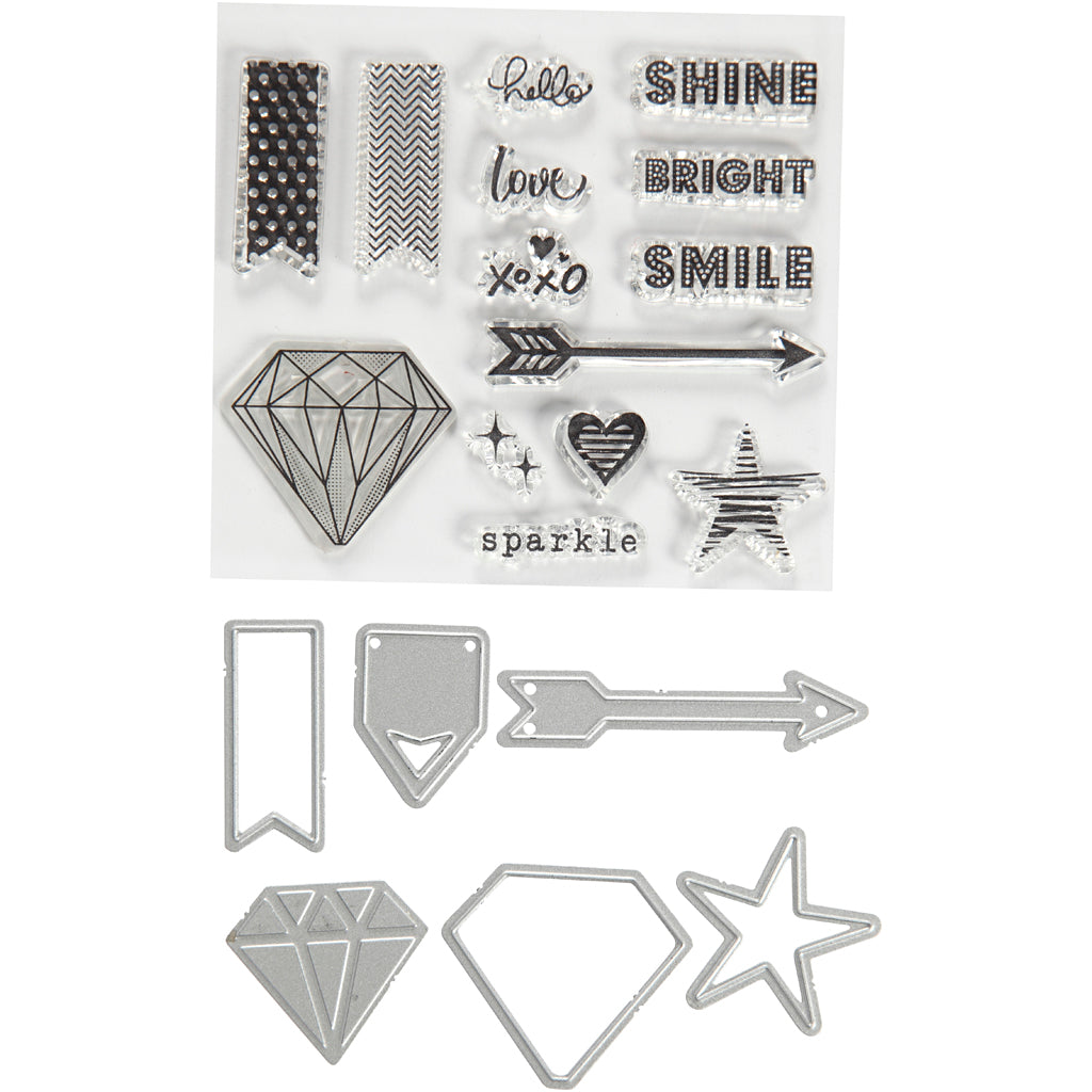 Creativ company stamps, embossing folders and cutting dies, words and characters, size 1.5-6 cm, 1 box