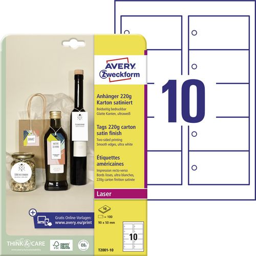 Hanglabels avery zweckform t2001-10 karton wit