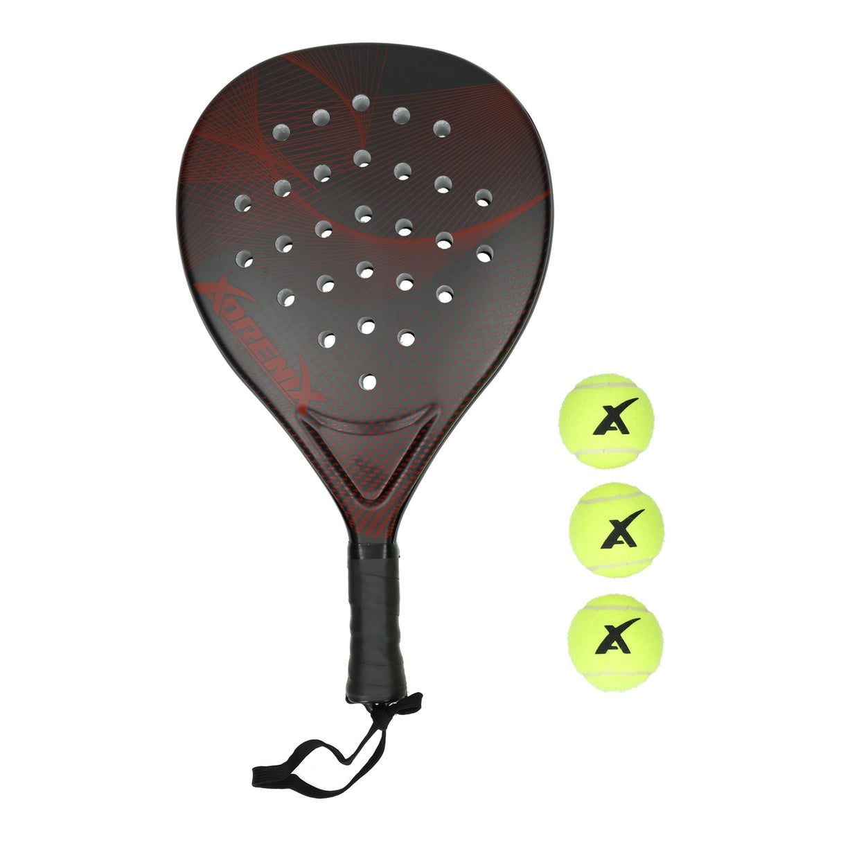 Adrenix Padel Set Raquet con 3 bolas - Rojo