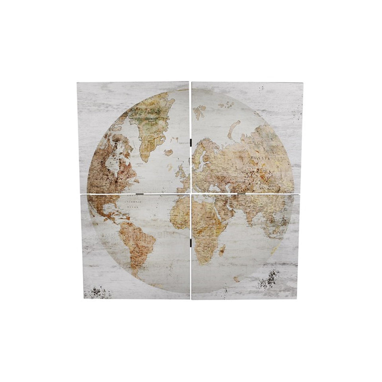 Cosydecor wandkaart 'globe' 4-delig 80x80 wit
