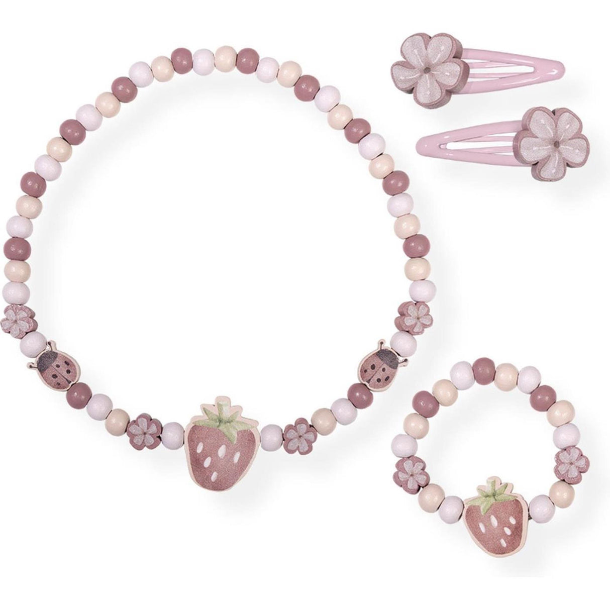 Kleine niederländische Holzschmuck Erdbeere, 4dlg.