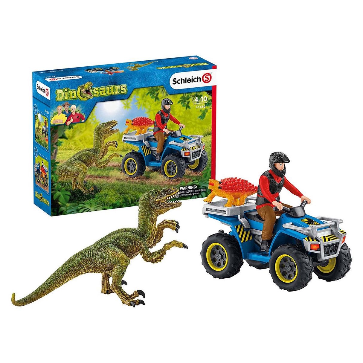 Le vol de Schleich Dinosaur depuis Velociraptor sur quad 41466