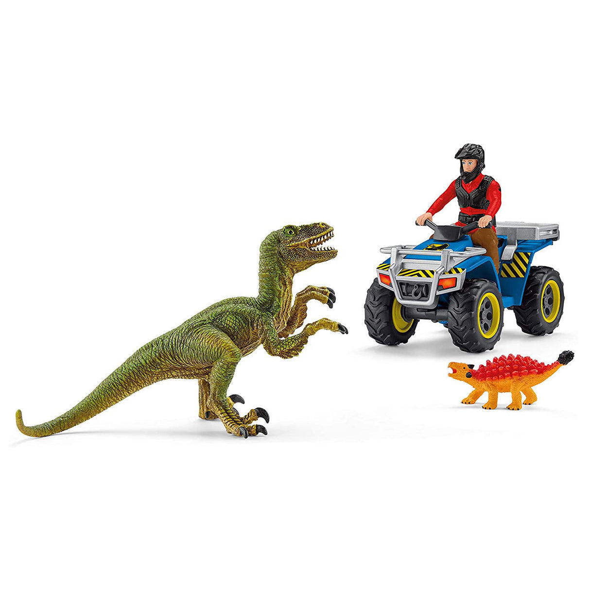 Le vol de Schleich Dinosaur depuis Velociraptor sur quad 41466