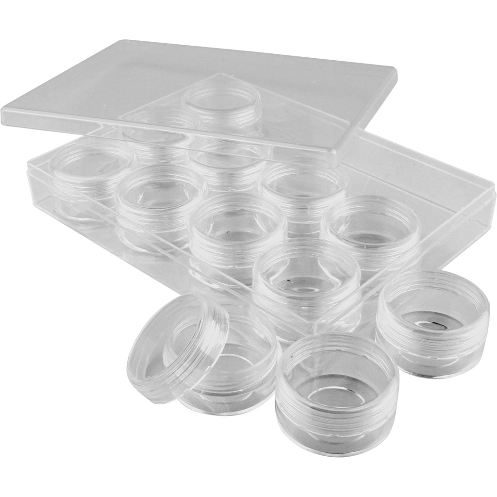 Creativ company storage box with jars, h: 20 mm, d 35 mm, 10 ml, 12 pieces 1 set