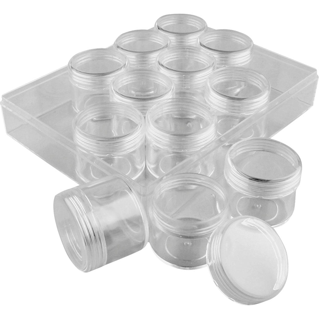 Creativ company storage box with jars, h: 30 mm, d 35 mm, 20 ml, 12 pieces 1 set