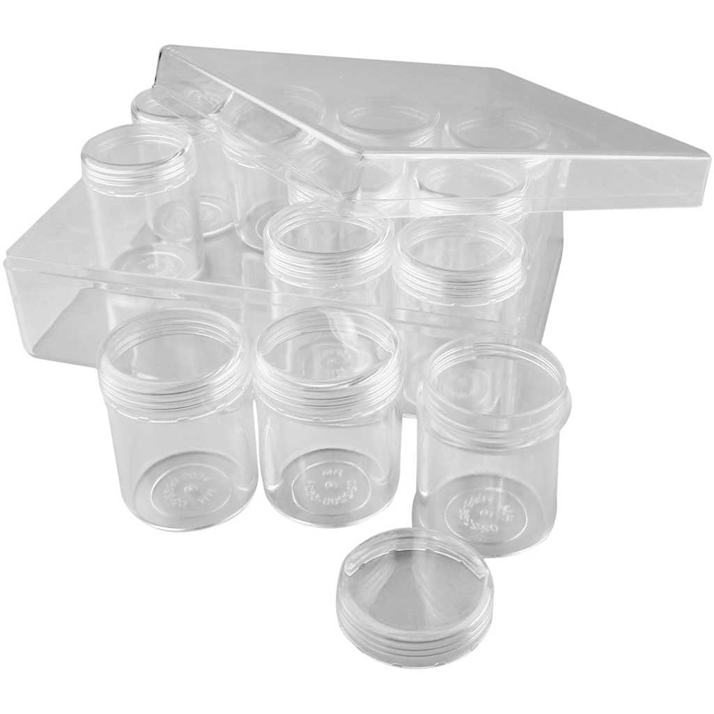 Creativ company storage box with jars, h: 47 mm, d 37 mm, 35 ml, 12 pieces 1 set