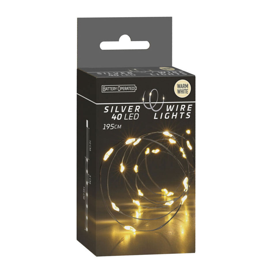 Silver wire 40led warm white, 195cm