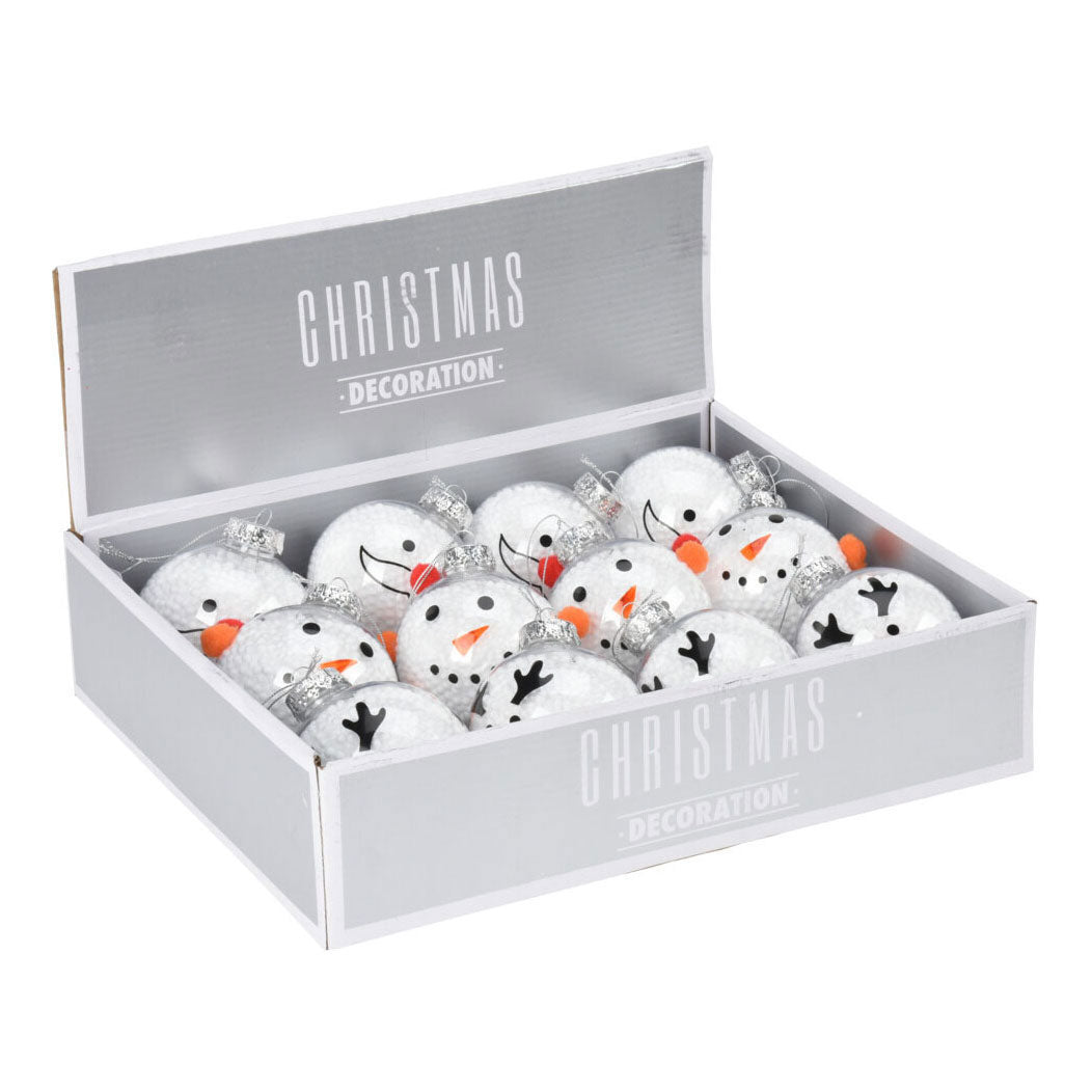 Jul Bauble Snowman 8cm, uppsättning med 12 stycken