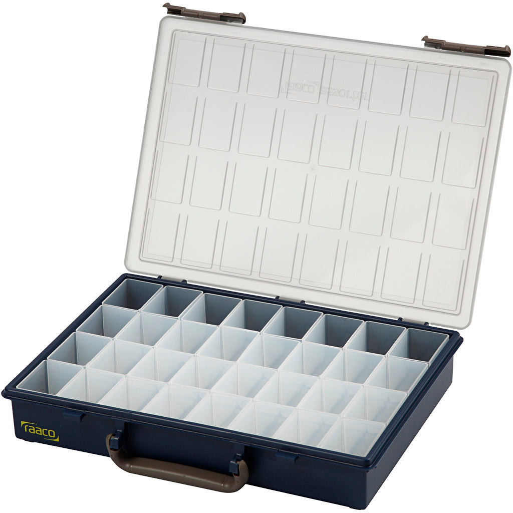 Raaco storage box, 32 separate compartments, height 5.7 cm, dimensions 33.8 x 26.1 cm, 1 piece