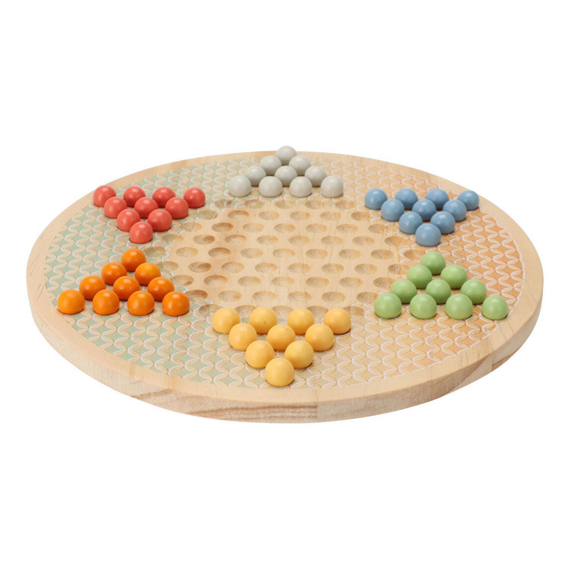 Wooden board game halma in cotton bag