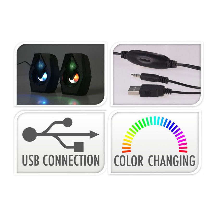 Color-changing gaming speaker set, 2-piece.