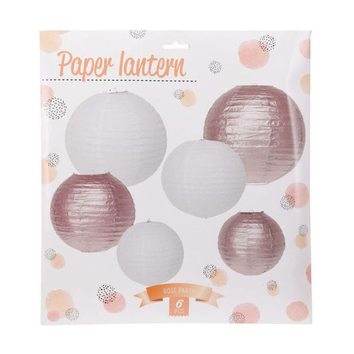 Lanterne en papier or rose blanc, lot de 6