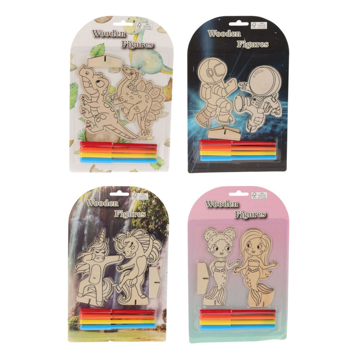 Wooden theme figures coloring set